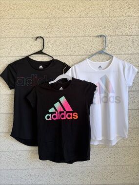 adidas Kids Black and White Short Sleeve Tees with Multicolor Logo